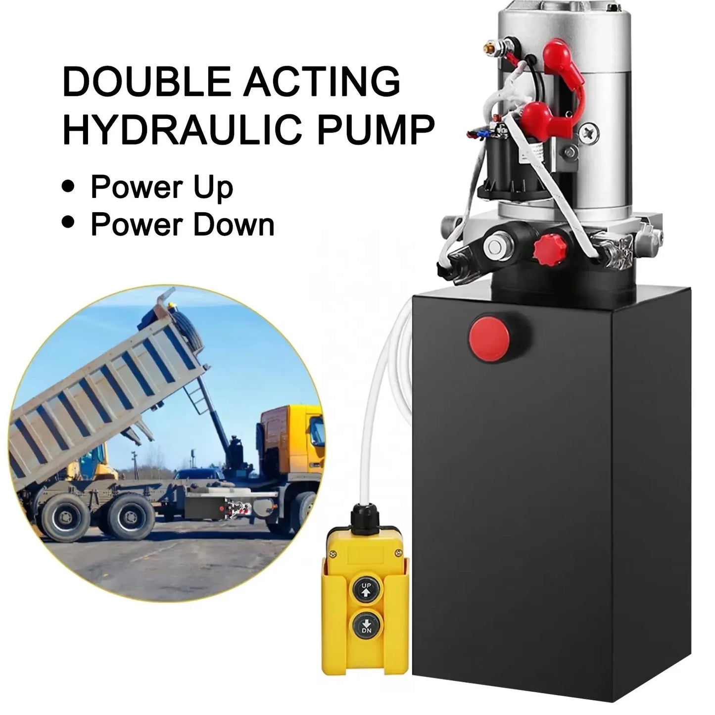 Hydraulische Pomp - Dumptrailerpomp - Hydraulisch Apparaat - 12V DC - 20 Quart Stalen Olie Reservoir - Dubbelwerkende Power Unit - 2 Werkingsstanden - Voor Dumptrailer, Truck Lift – Inclusief Afstandsbediening - Zwart