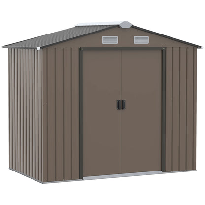 Tuinschuur – Berging – Tuinhuis – Opslagschuur – Stalen Schuur – Weerbestendig Gegalvaniseerd Staal – Dubbele Schuifdeuren - 213 x 130 x 185 cm - Bruin