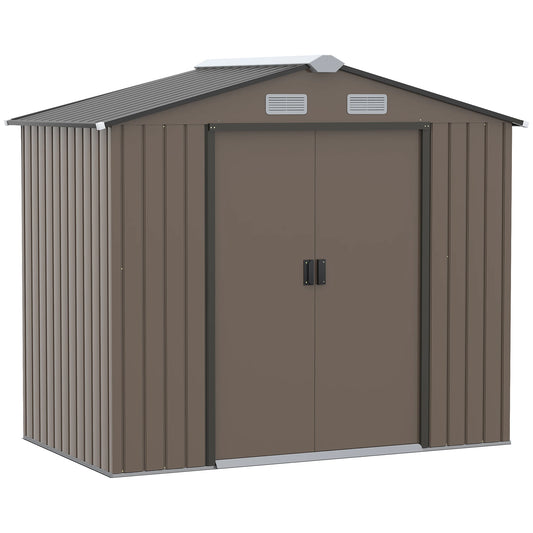 Tuinschuur – Berging – Tuinhuis – Opslagschuur – Stalen Schuur – Weerbestendig Gegalvaniseerd Staal – Dubbele Schuifdeuren - 213 x 130 x 185 cm - Bruin