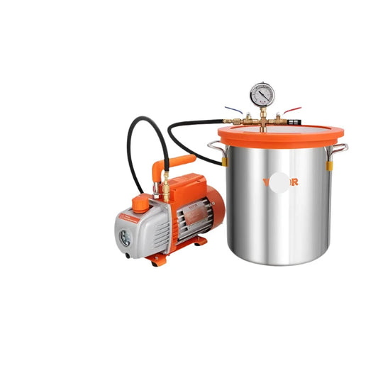 Vacuümpomp - Koelmiddel Vacuümpomp - Gereedschap voor koeling - 3.5CFM Vacuümpomp - enkeltraps - 5 Gallon Vacuümkamer - Deksel van gehard glas - voor het stabiliseren van houtontgassende Siliconen Epoxie - Oranje
