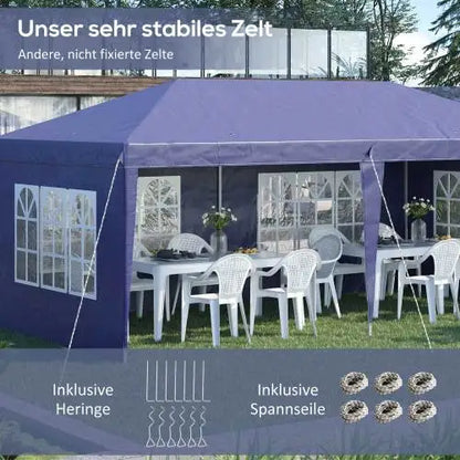 Partytent – Overkapping – Tent – Paviljoen – Luifel – 3 x 6 Meter – RVS Frame – UV-Bescherming - Blauw