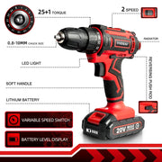 WS-3012-B2 - Cordless Drill - Cordless Drill - Drill - Electric Screwdriver - Cordless Drill - 28N.m - 12V - 60Hz - Red