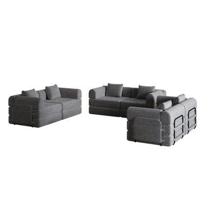 Slaapbank – Bedbank – Sofa – Zetel – Logeerbed – Chenille Stof – Opbergruimte Armleuning – Stevig Metalen Frame – Modulair Ontwerp – 2-zits Grijs - QUORE