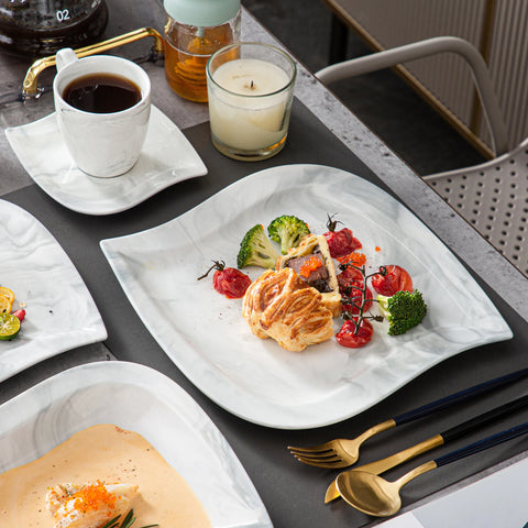 Serviesset – Servies - Plate - Marmer Grijs - 30-Delige - Compleet Tafelservies - Borden, Soepborden, Kopjes - Schotels – Geschikt voor 6 Personen