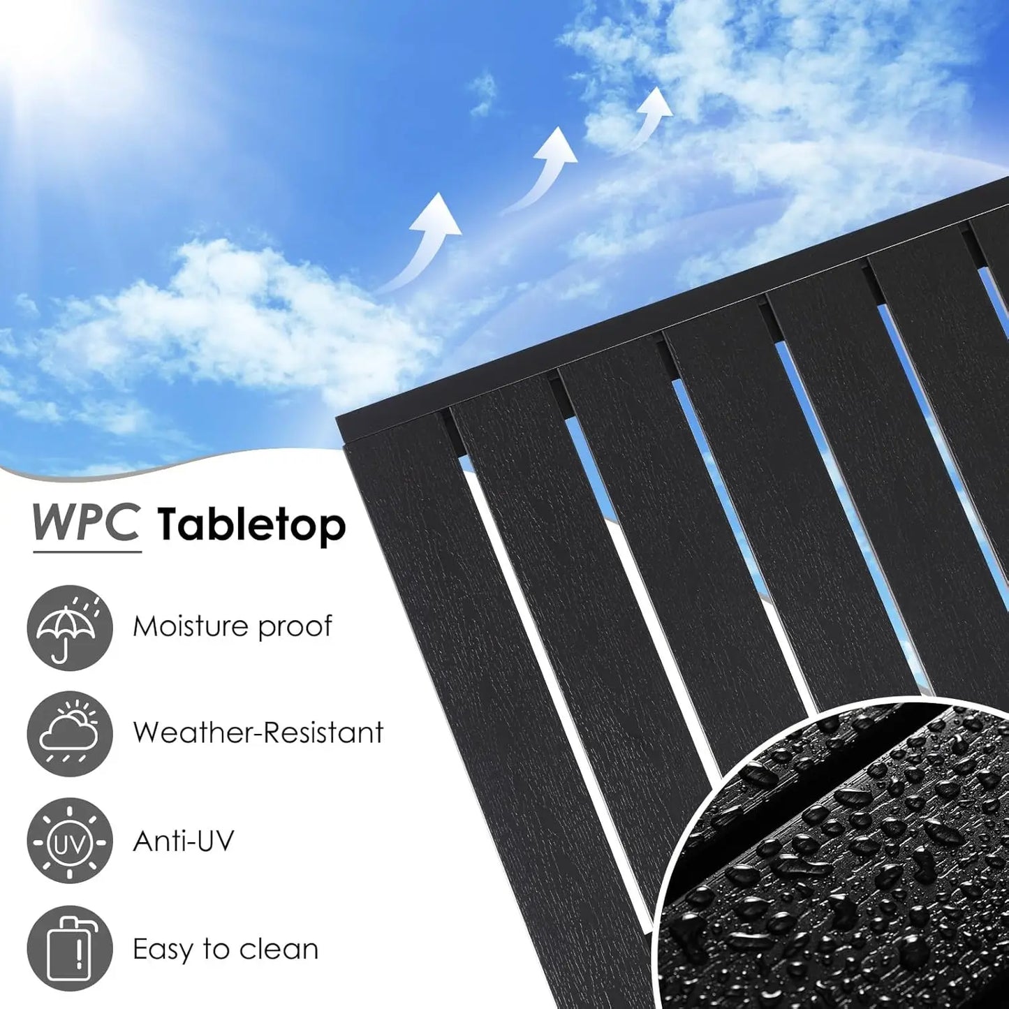 Tuintafel - Eettafel - Bistrotafel - Balkontafel - Terrastafel - met Hittebestendig - Weerbestendig - Antislip - Aluminium - Hout-kunststof - 110 x 70 x 73 cm - Bordbreedte 6,5 cm - Bruin