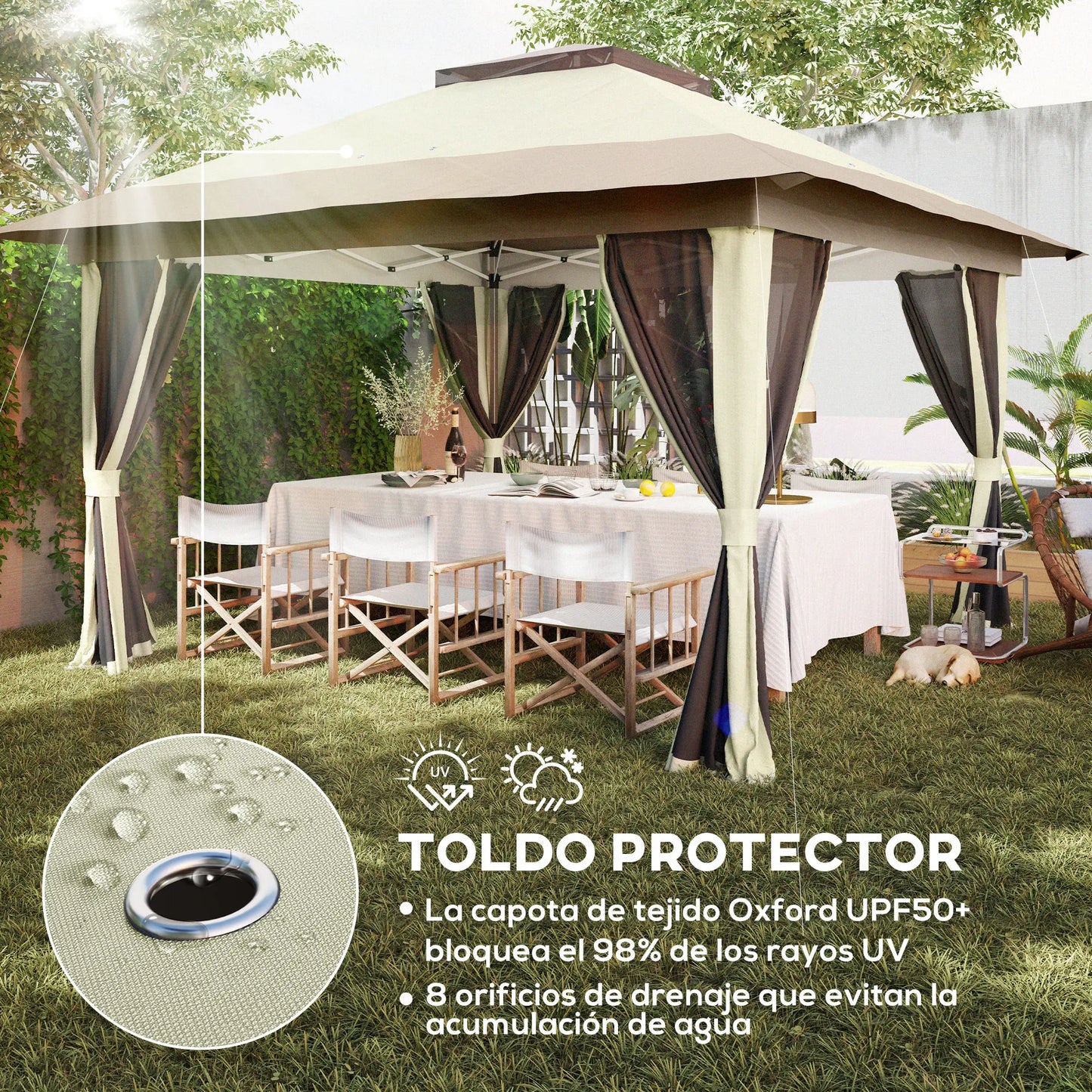Paviljoen - Tuinpaviljoen - Partytent - Tuintent - Pop-up Kliksysteem - Stabiel - Vouwtent - met Mesh Cover - Opvouwbaar - Waterdicht - Winterbestendig - 50+UV-Bescherming - voor Tuin - Buiten - Achtertuin - 3.6 x 3.6 m - Cream