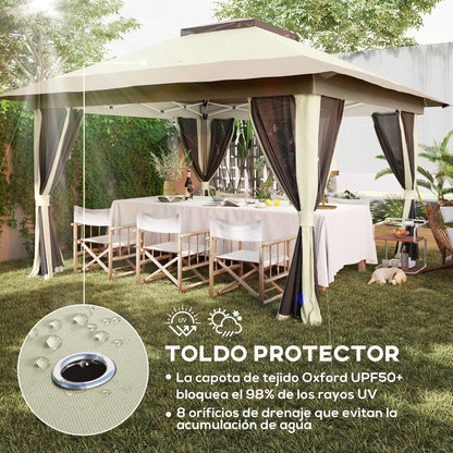 Paviljoen - Tuinpaviljoen - Partytent - Tuintent - Pop-up Kliksysteem - Stabiel - Vouwtent - met Mesh Cover - Opvouwbaar - Waterdicht - Winterbestendig - 50+UV-Bescherming - voor Tuin - Buiten - Achtertuin - 3.6 x 3.6 m - Cream