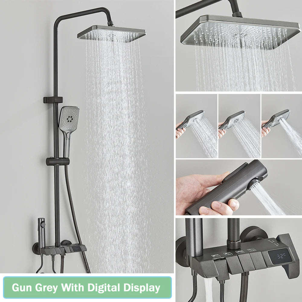 Douchekraan - Douchepaneel  - Douche - Regendouches - Regendouche & Bidet Systeem met Piano-Stijl Mengkraan - Slimme Inbouw Douchekraan Set met Digitaal Display - QUORE