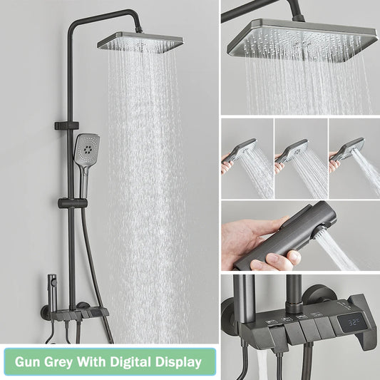 Douchekraan - Douchepaneel  - Douche - Regendouches - Regendouche & Bidet Systeem met Piano-Stijl Mengkraan - Slimme Inbouw Douchekraan Set met Digitaal Display - QUORE