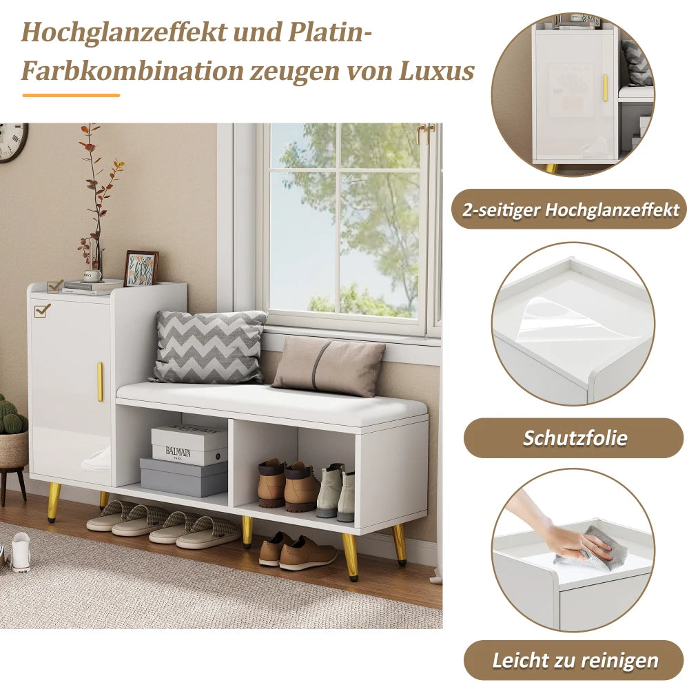 Schoenenkast – Schoenenrek – Schoenenopberger – Schoenenbank – Schoenenmeubel – Hoogglans Wit – Verstelbare Planken