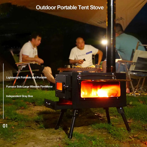 Tentkachel - Outdoor tent verwarming - Kampeer kachel hout - Mini houtkachel vrijstaand - Draagbare kachel met pijp - QUORE