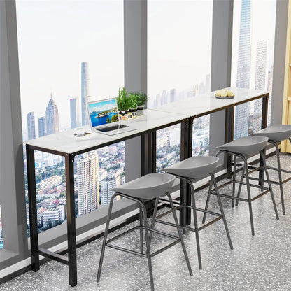Bar Tafel – Bartafel – Hoge Tafel – Ontbijttafel – Koffietafel – Wit Sintered Steen Blad – Zwart Metalen Frame – 120x40x105 cm