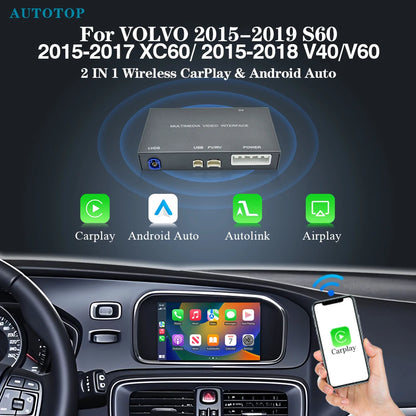 Carplayadapter – Draadloze CarPlay Dongle – Android Auto Adapter – Auto Multimedia Interface – Bluetooth USB – Voor Volvo V40 V60 S60 XC60 – Inclusief Geluidskabel & Microfoon – Snelle WiFi Verbinding