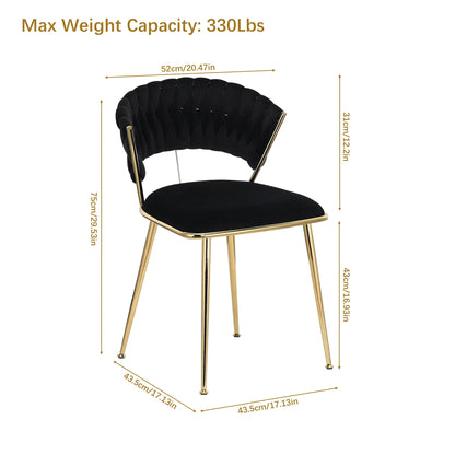 Eetkamerstoelen – Stoelen – Velvet Stoelen – Zwarte Stoelen – Set van 2 – Comfortabele Zitting – Stabiele Metalen Poot