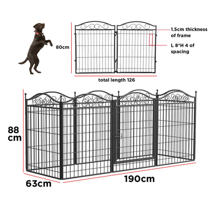 Hondenren – Hondenhok – Hondenkennel – Hondenafzetting – Speelren – 8 Metalen Panelen – Roestbestendig Materiaal - 190 x 63 x 80 cm - Zwart