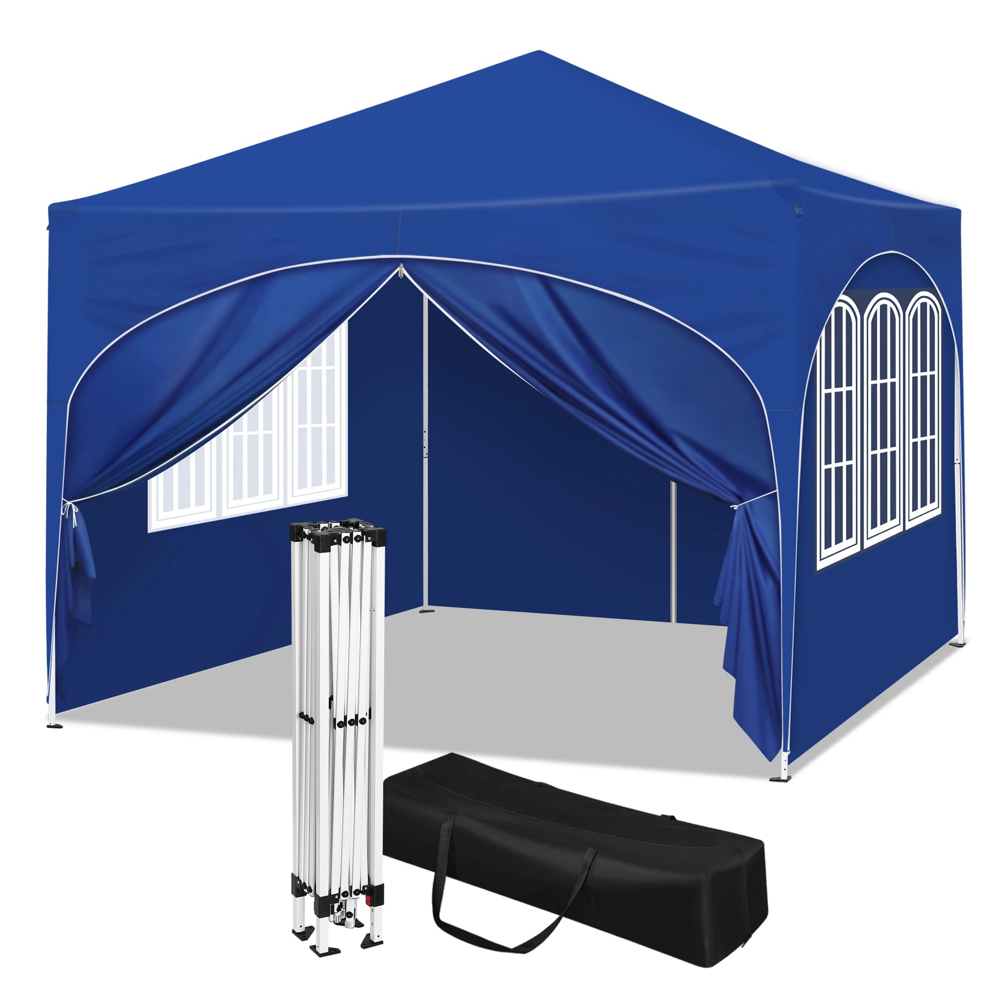 Partytent - Tent - Easy Up Partytent - Tuinpaviljoen - Pop-Up Party Tent - 3x3m - met 4 Zijwanden - Partytenten - Waterafstotende en UV-beschermde - Inklapbare – Opvouwbare - Hoogte Verstelbaar - Blauw - QUORE