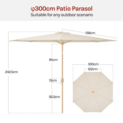 Parasol - Tuinparasol - Strandparasol - Zweefparasol - Balkon Parasol - Grote 300cm Buitenzonwering - met Draaikruk en UPF 50+ Bescherming - Beige