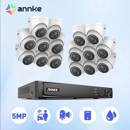 ANNKE 16CH FHD 5MP POE Video Security System H.265+ 8MP NVR With 16X 5MP Weatherproof Surveillance POE Cameras With Audio Record