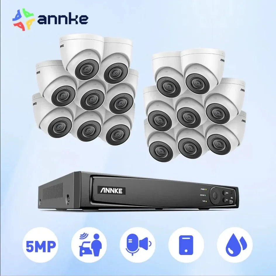 16-kanaals 5MP PoE Beveiligingscamera Set – CCTV Camera Systeem – IP Camera Kit – Videobewaking Systeem – Beveiligingsset 2TB – 8MP NVR – Ingebouwde Microfoon & Weerbestendig IP67