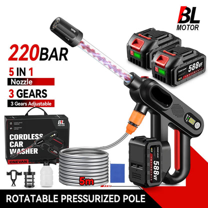 Hogedrukreiniger - Terrasreiniger - Accu - Elektrische - 220Bar - 5-in-1 - Draadloos Spuitpistool - 2 Batterijen & EU-Stekker voor Auto, Tuin en Terras