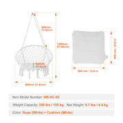 Hangmat - Hangmat voor Twee Personen - Hanging Chair - Hamac - Hammock Chair -  Schommelstoel - 330 lbs capaciteit - Macramé Hangstoel Katoenen Touw - voor Slaapkamer Balkon Patio Tuin - Wit