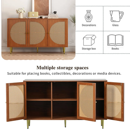 Dressoirkast – Dressoir – Opbergkast – Kast – Rieten Deuren – Walnootkleur – 3 Compartimenten