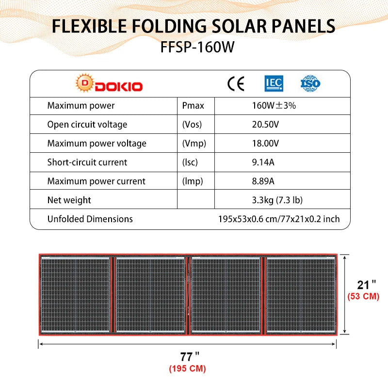 Dokio 100W 160W 200W 300W Portable Foldable Solar Panel with 12V Controller (with bracket SKU) Solar Panel for Family Camping