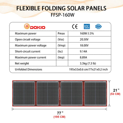 Dokio 100W 160W 200W 300W Portable Foldable Solar Panel with 12V Controller (with bracket SKU) Solar Panel for Family Camping