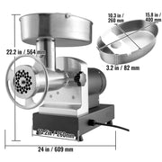 Elektrische Gehaktmolen - Voor alle soorten Vlees - Roestvrij staal - Vleesmolen - Vleesmolens - worstenmaker - Keukenmolenmachine - 500W - 992LBS/h - 190RPM - 60Hz - Koolstofstaal - Zilver/Zwart