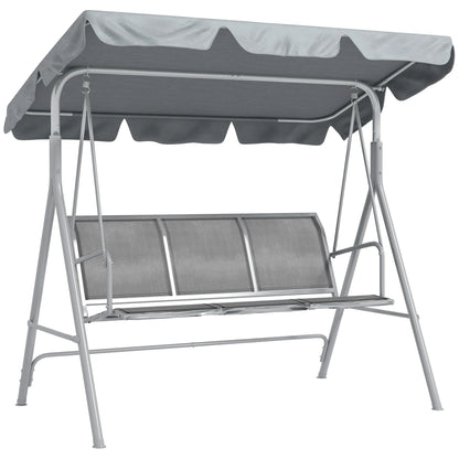 Tuinschommel - Schommelbank - Hangbank - 3 Persoons - Verstelbare Rugleuning - en Zonnescherm - 240kg Draagkracht - Ademend Textilene - Weerbestendig - Metalen Frame - Outdoor - 171x108x154 cm - voor Balkon - Tuin of Terras - Grijs