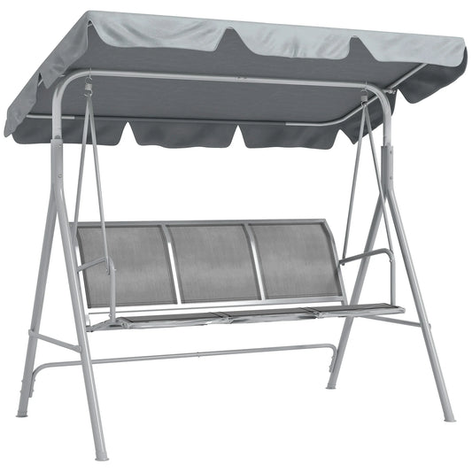 Tuinschommel - Schommelbank - Hangbank - 3 Persoons - Verstelbare Rugleuning - en Zonnescherm - 240kg Draagkracht - Ademend Textilene - Weerbestendig - Metalen Frame - Outdoor - 171x108x154 cm - voor Balkon - Tuin of Terras - Grijs