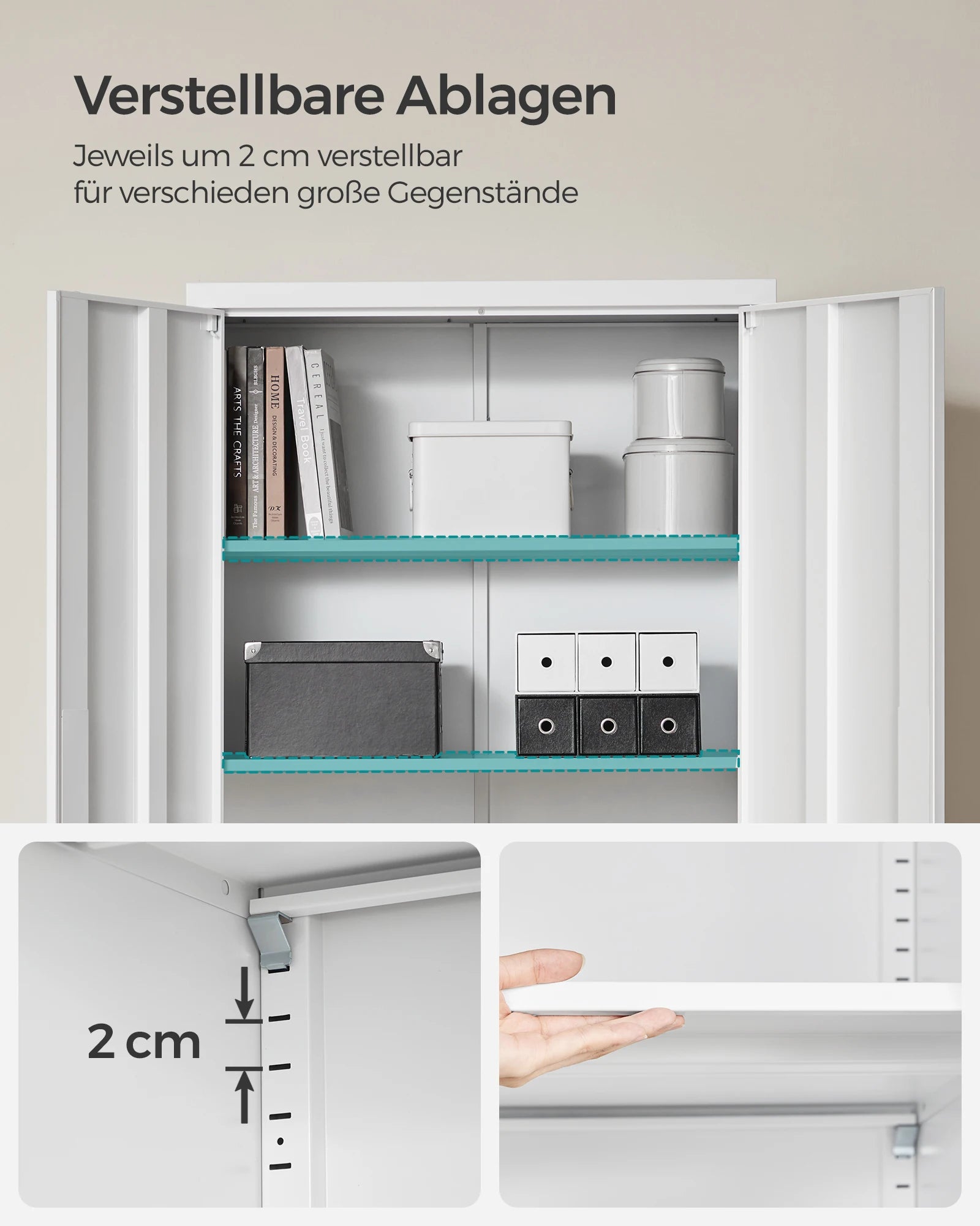 Stalen Archiefkast – Metaal Kast – Documentenkast – Opbergkast – Bureaukast – 5 Verstelbare Planken – Poedergecoat Staal - 40x80x180 cm - Wit - QUORE