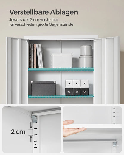 Stalen Archiefkast – Metaal Kast – Documentenkast – Opbergkast – Bureaukast – 5 Verstelbare Planken – Poedergecoat Staal - 40x80x180 cm - Wit - QUORE