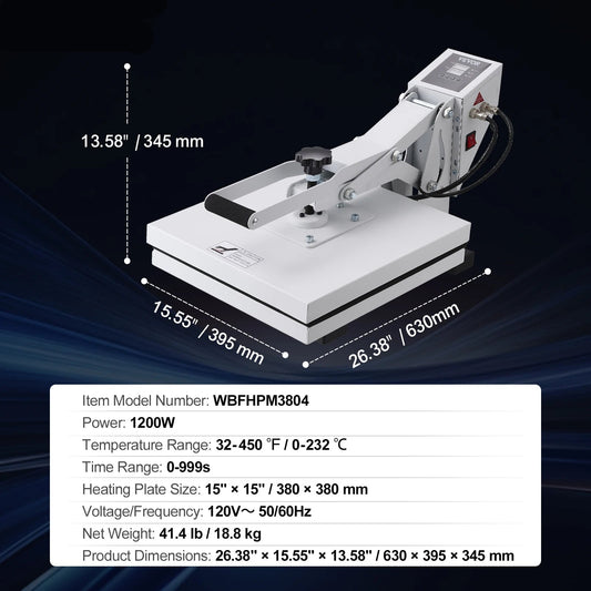 Warmtepers – Transferpers – Textielpers – Sublimatiepers – Persmachine – 15 x 15 inch Oppervlakte – Digitale Temperatuur- en Timerregeling