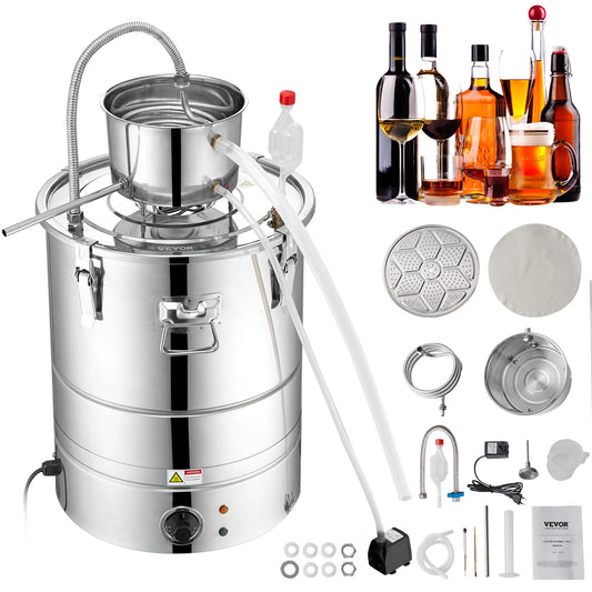Distilleerketel - Destilleerapparaat - Moonshine - 34L - 1800W - Elektrische Distilleerset - voor Whisky, Wijn, Vodka, Etherische Oliën & Gedistilleerd Water