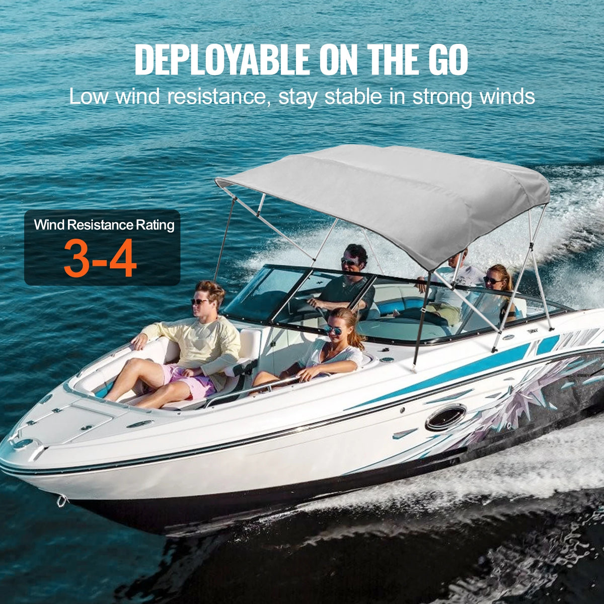 Biminitop 4 Bow - Biminitops - Parasolhoes - Bow Bimini Top Boat Cover - 900D Polyester Canopy - met 1” Aluminium Alloy Frame - Waterdicht - Pacific Blue