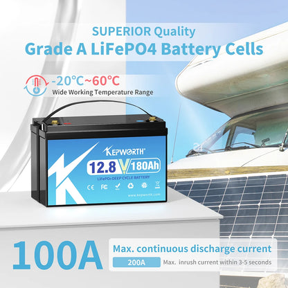 12V 180Ah LiFePO4 Accu – Deep Cycle Accu – Lithium Accu – Bootaccu – Camper Accu – Hoge Capaciteit – Geïntegreerd BMS Veiligheidsysteem