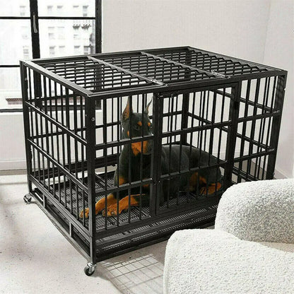 Hondenbench - Hondenren - Hondenhuisje voor binnen - Hondenhok - Heavy Duty - Met 3 Deuren, 4 Vergrendelbare Wielen & Uitneembare Lade (Maat L)