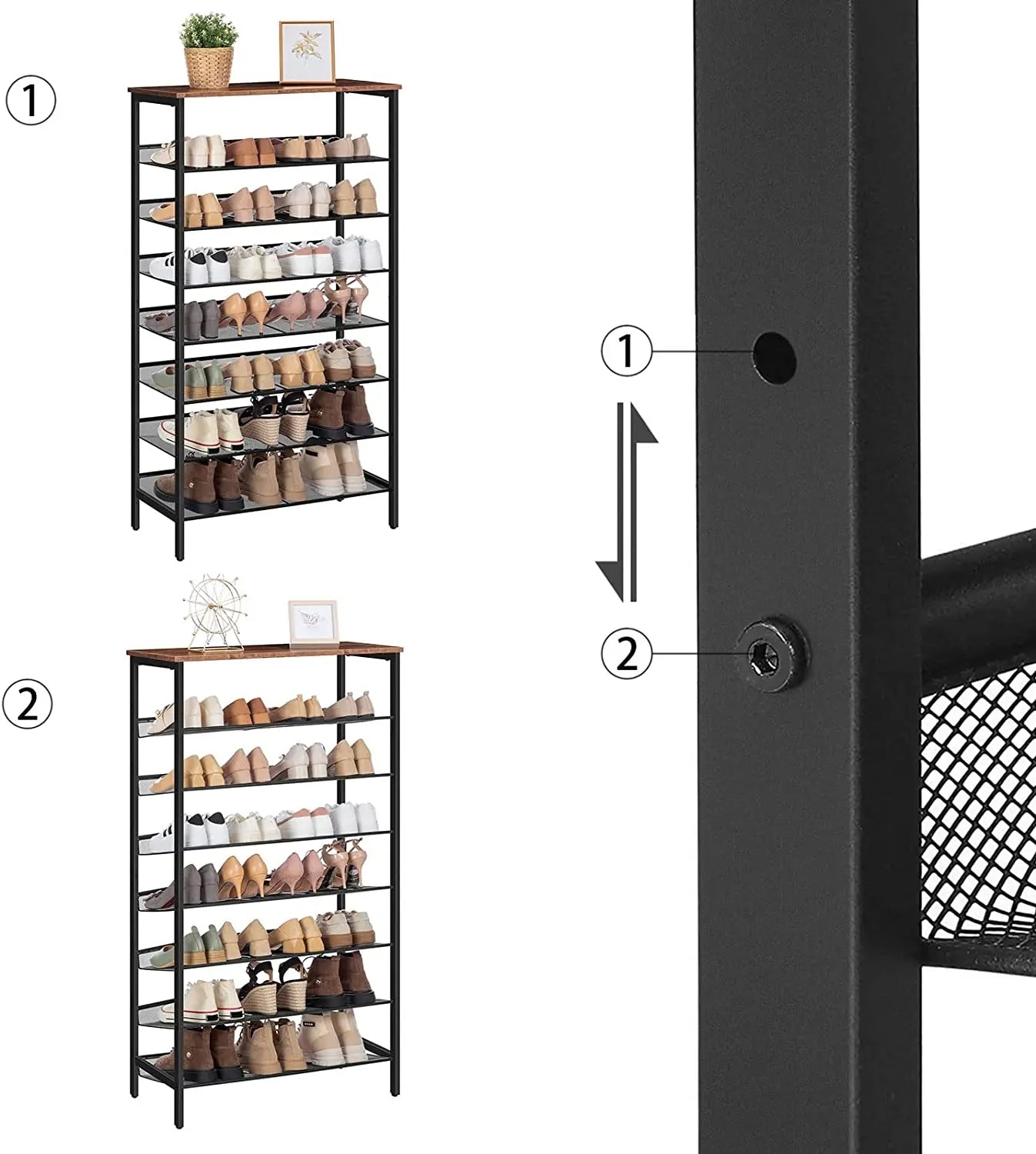 Schoenenkast – Schoenenrek – Schoenenopberger – Schoenenhouder – 8-Laags – Metalen Frame – Kantelbare Planken