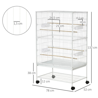 Vogelkooi – Vogelkooi Op Wielen – Vogelkooi Groot – Kooi Voor Parkieten – Kooi Voor Kleine Vogels – Ruime Afmetingen 78x52x132 cm – Verwijderbare Bodemlade & 6 Toegangsdeuren