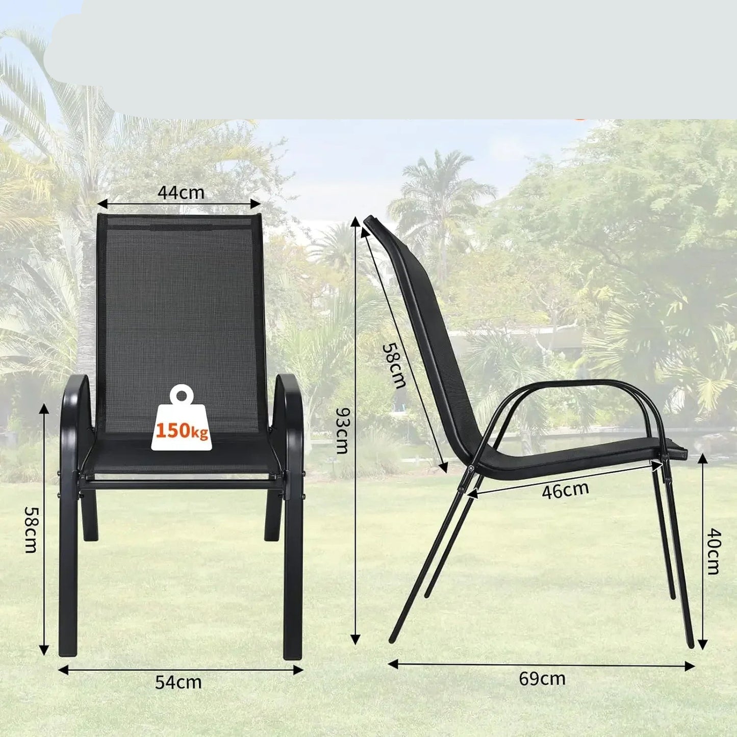 Tuinstoelen - Eetkamer Stoelen - Strandstoelen - Tuinstoel - Klaptoel - Textilene Eetstoelen met Stalen Frame - Stapelbare - Draagvermogen 150kg - Set van 4 - Chocoladebruin