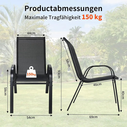 4 Metal Outdoor Chair Set Stackable Patio Textilene Dining Chair Stack Metal Frame Set of 4, Load Weight 150kg, Black,Brown,Gray