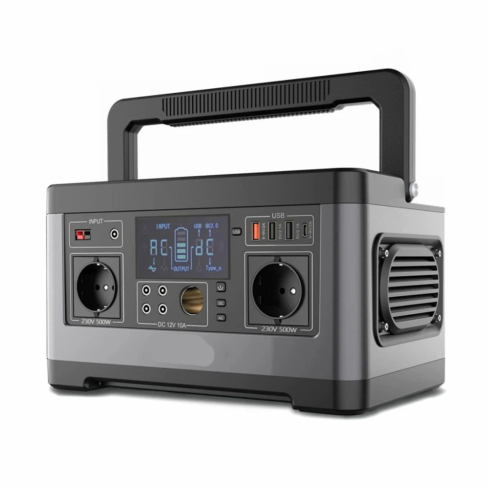 Powerstation - Stroomgenerator - Mini-Generator - Draagbare - Krachtcentrale - voor Thuis - Tenten - Buiten - Kamperen - 520Wh - 140400 mAh - 500W AC Uitgang - 5x DC-uitgangen - 4x USB-uitgang - Grijs
