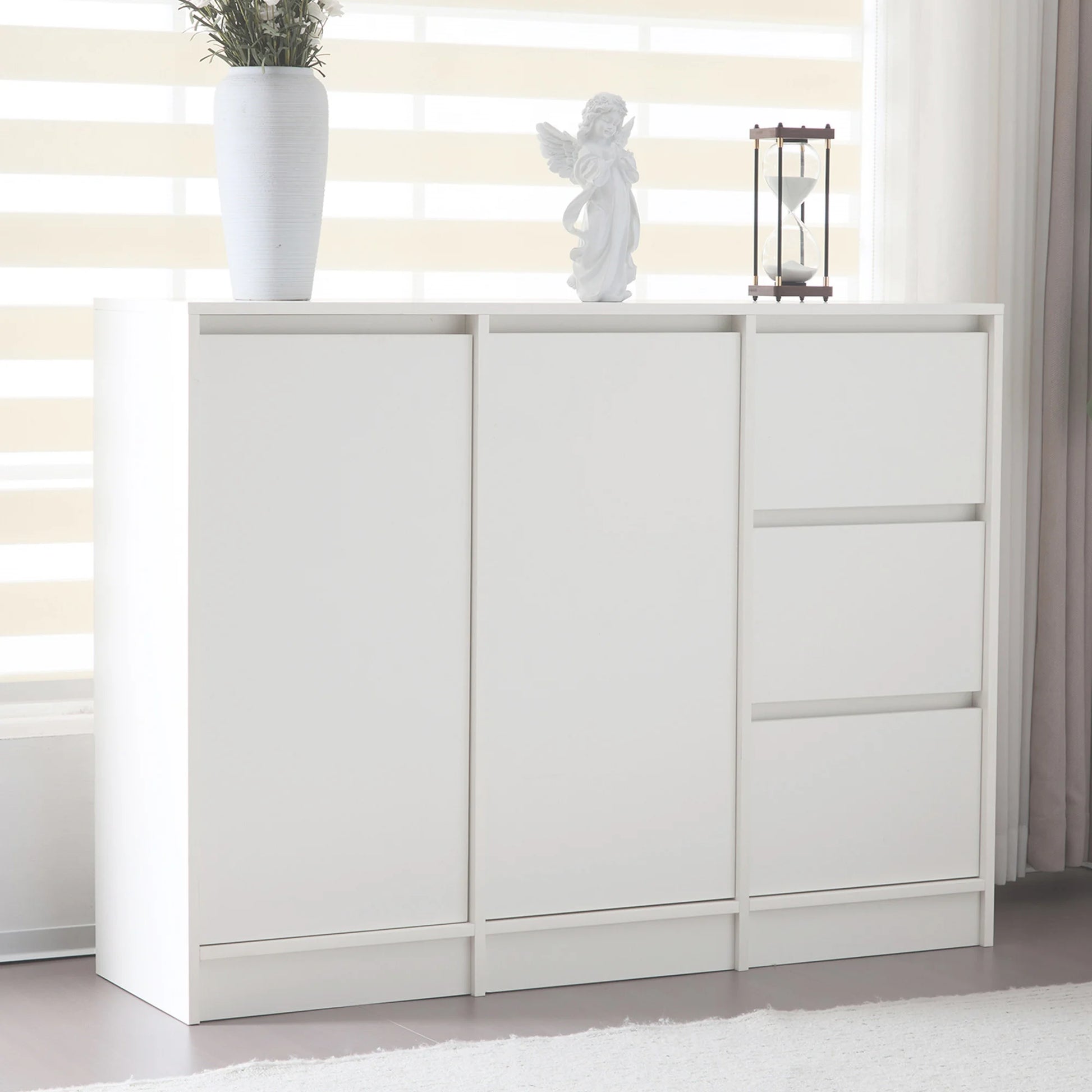 Kast - Dressoirs - 12 laden - Ladekast - Opbergkast - Halmeubel - 90 cm x 35 cm x 120 cm - Wit - QUORE