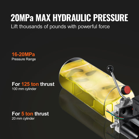 Hydraulische pomp - 220V - Enkelwerkend - 3200 PSI Maximale Druk voor Dump Trailer Auto heffen - Reservoir Capaciteit 10 quart - Zwart