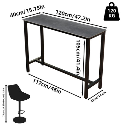 Keukentafel – Eettafel – Bistrotafel – Bar Meubel – Ontbijttafel – Zwart Marmeren Blad – Hoogte 105 cm – Geschikt voor 4-6 Personen – Stevig IJzeren Frame - QUORE