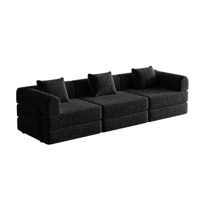 2-In-1 Chenille Sofa Bed – Slaapbank – Bankbed – Slaapbankje – 3-Zits Bank – Zwarte Stoffering – Verstelbaar Frame – Opbergruimte in Armleuning - QUORE