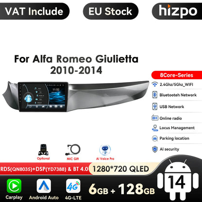 Carplay 4G 8581 Systems Android 14 Car Radio for Alfa Romeo Giulietta 2010 - 2014 Furgonato Multimedia Video Player GPS HeadUnit