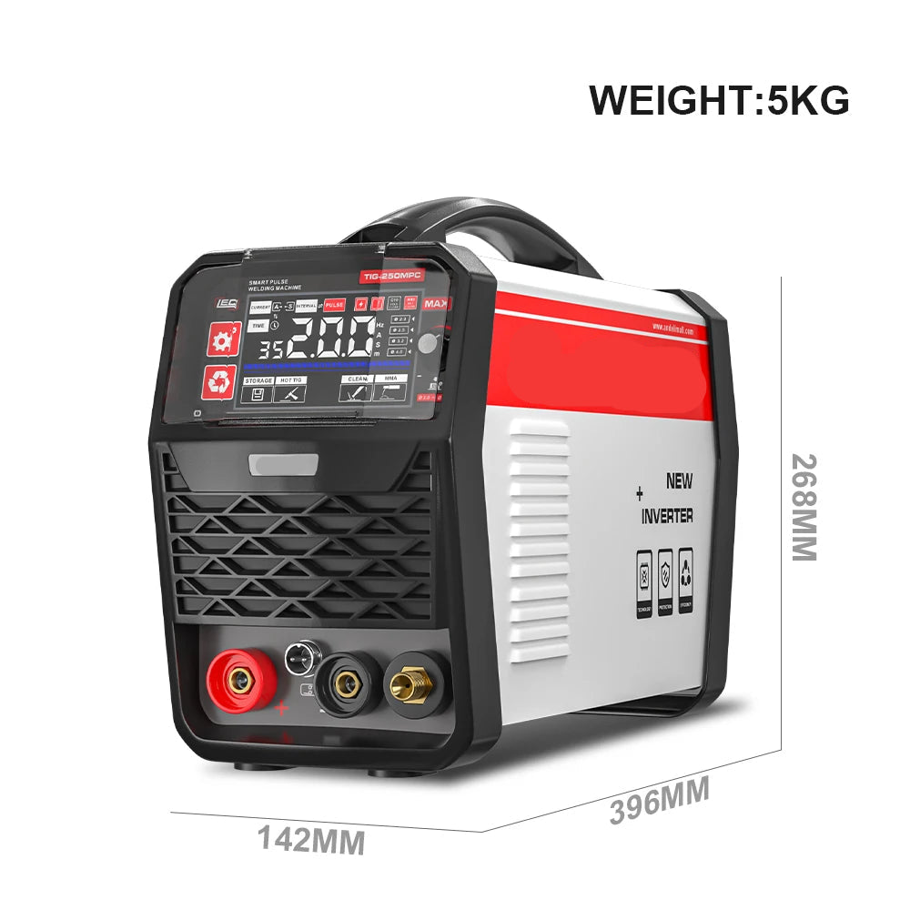Elektrode Lasmachine - Lasmachine - Lasapparaat - Digitaal Inverterlassen - Draagbare - met Pulse HF - Tig Arc - DC Inverter Tig  - 39.6 x 14.2 x 26.8 cm - Rood & Wit