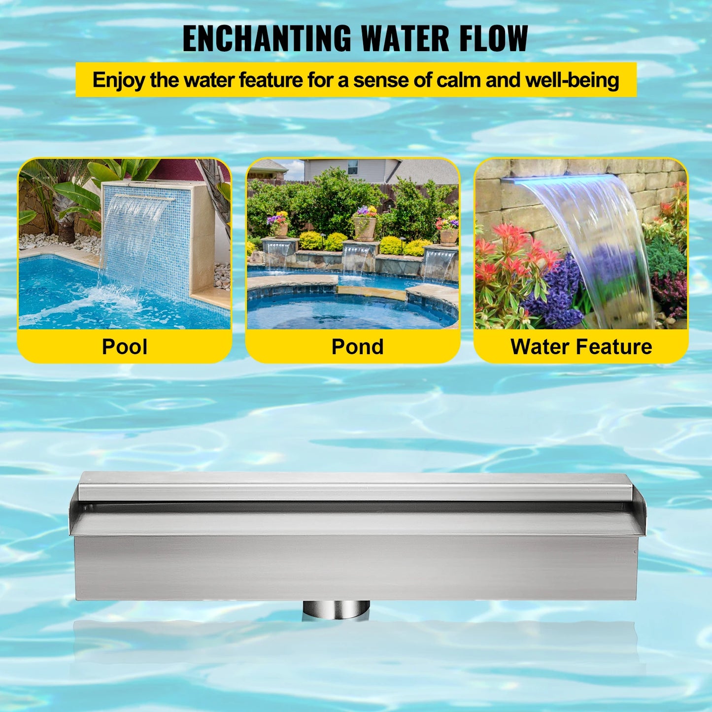 Waterval Fontein - Zwembad - Afstandsbediening - RVS - Waterval Overlaat - Kamerfontein  - Binnen & Buiten - met LED-verlichting - SW300 LED Waterfall voor Zwembad of Tuin – Waterpartij met Kleurrijke LED-strip